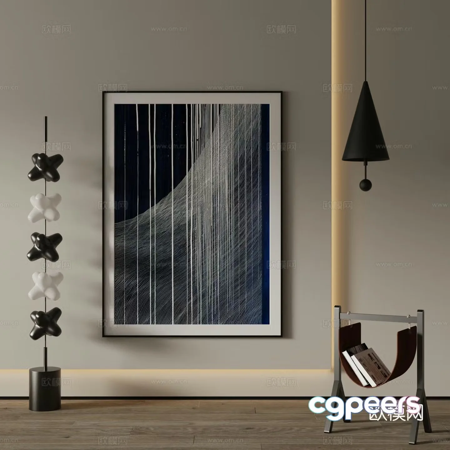 Modern decorative painting black abstract painting 3d model