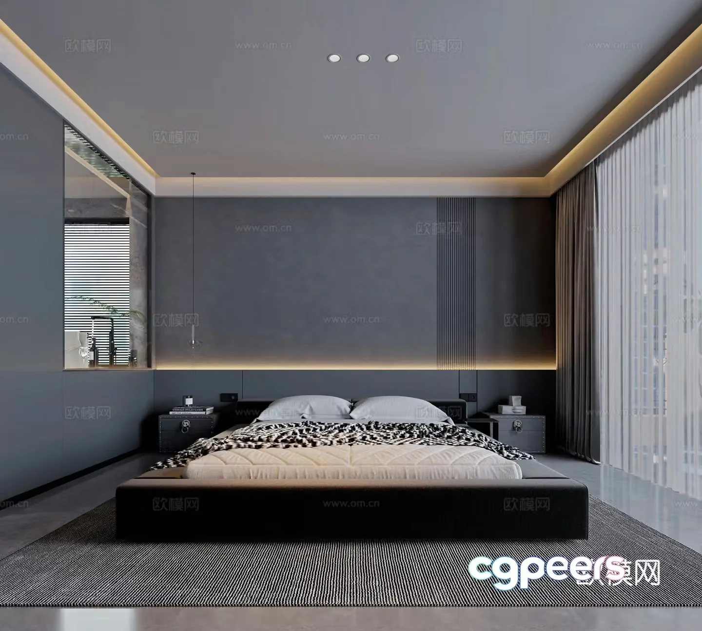 Dark wind modern bedroom 3d model