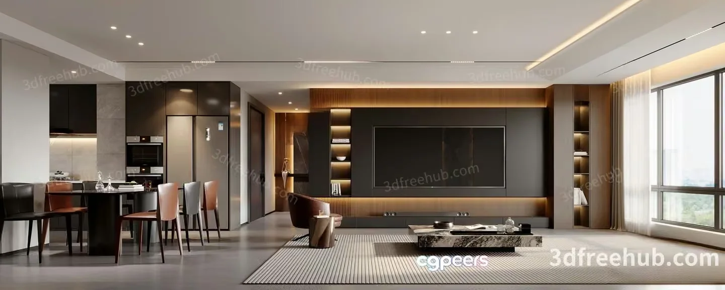 Modern Living Room 3D Model – 19606 – VRAY Render