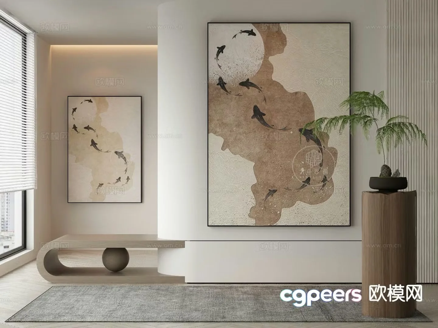 New Chinese style art painting texture painting decorative painting 3D model