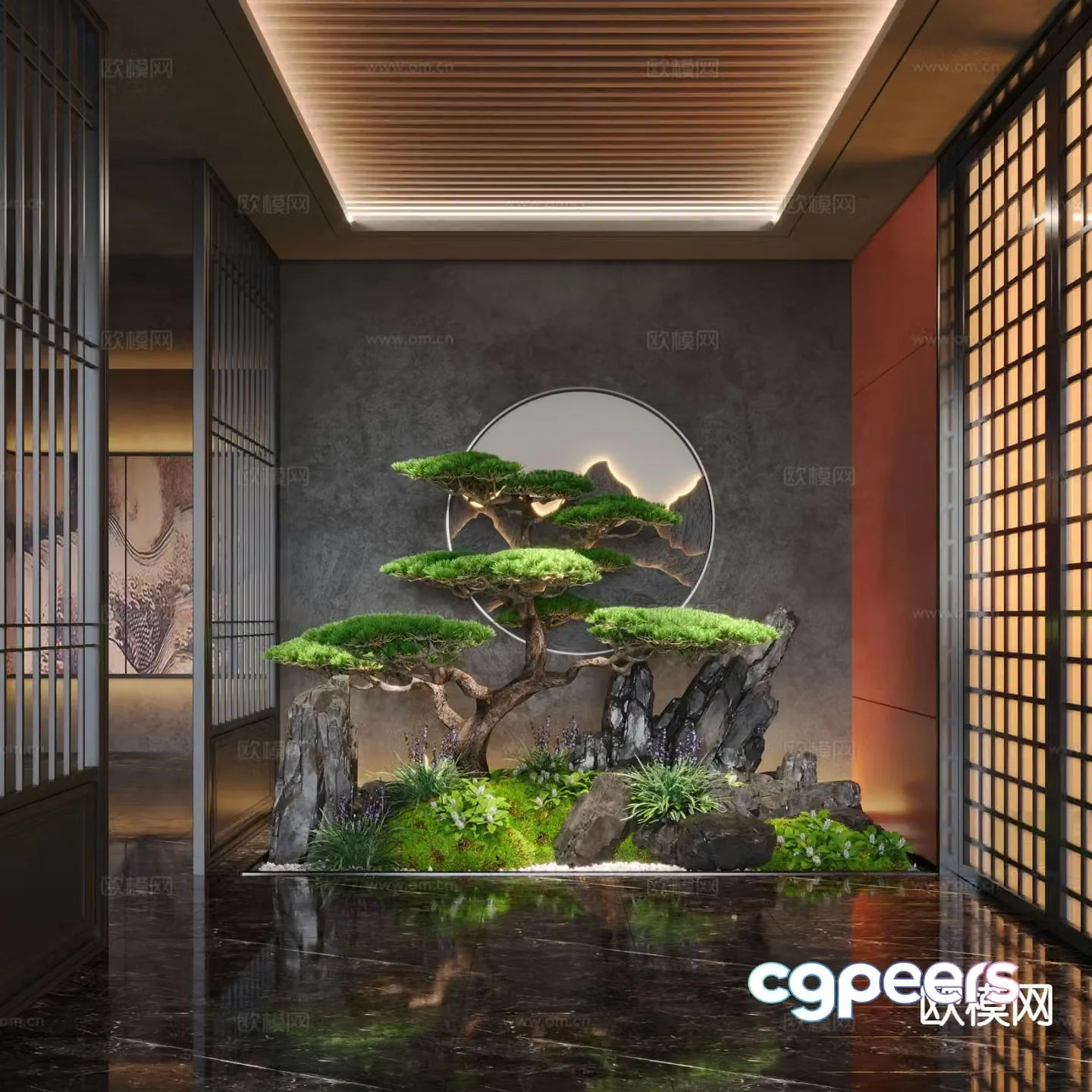 New Chinese style indoor landscaping indoor landscape 3d model