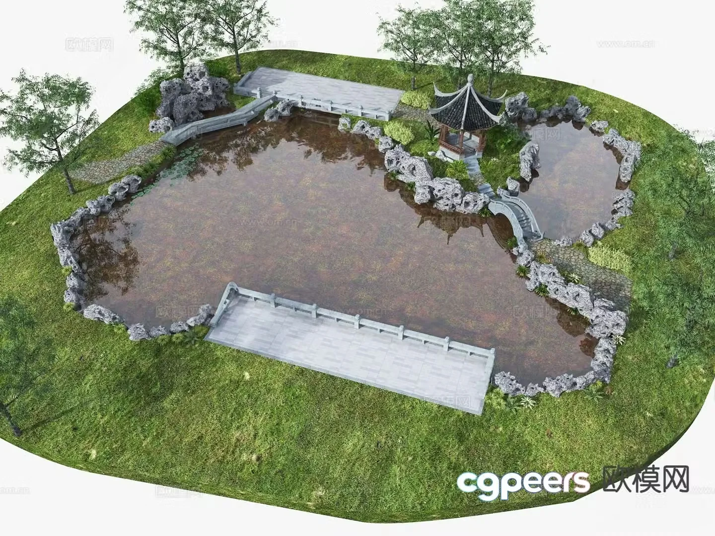 New Chinese style fish pond pond lotus pond 3d model