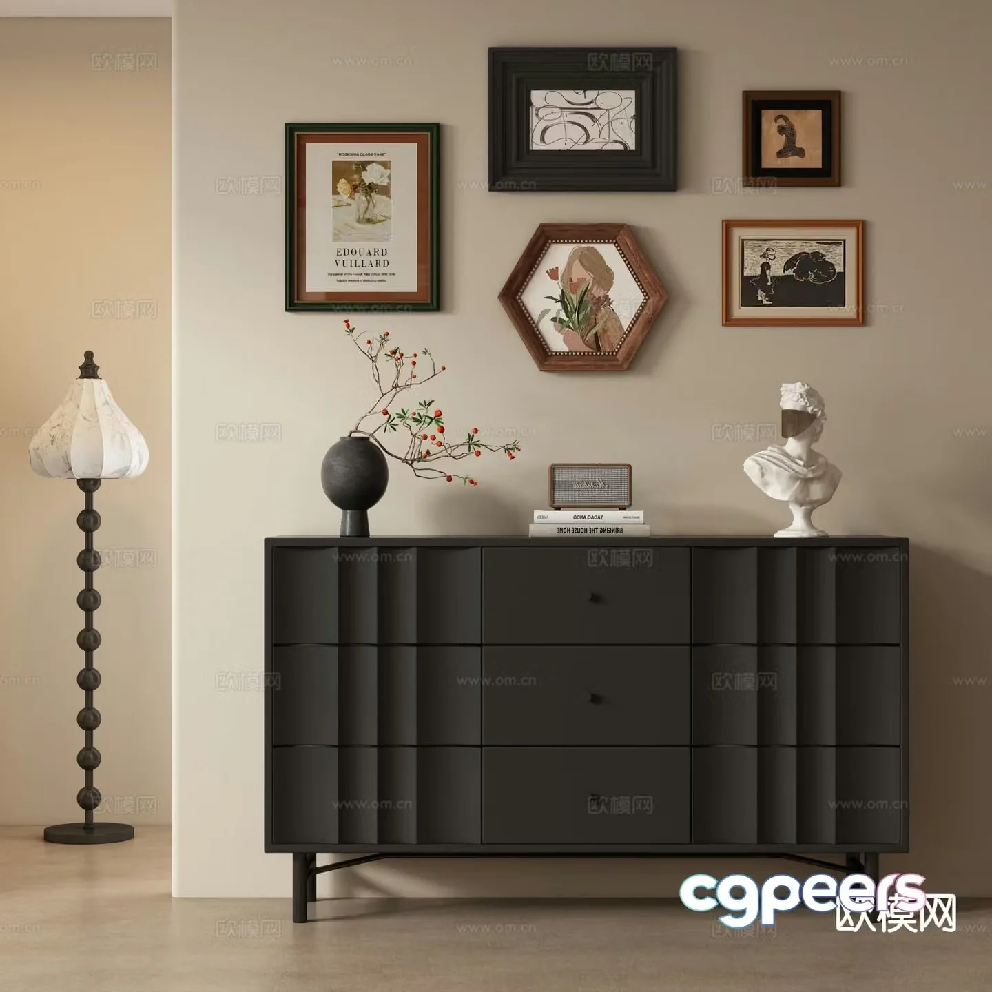 Medieval style chest of drawers entrance cabinet 3D model