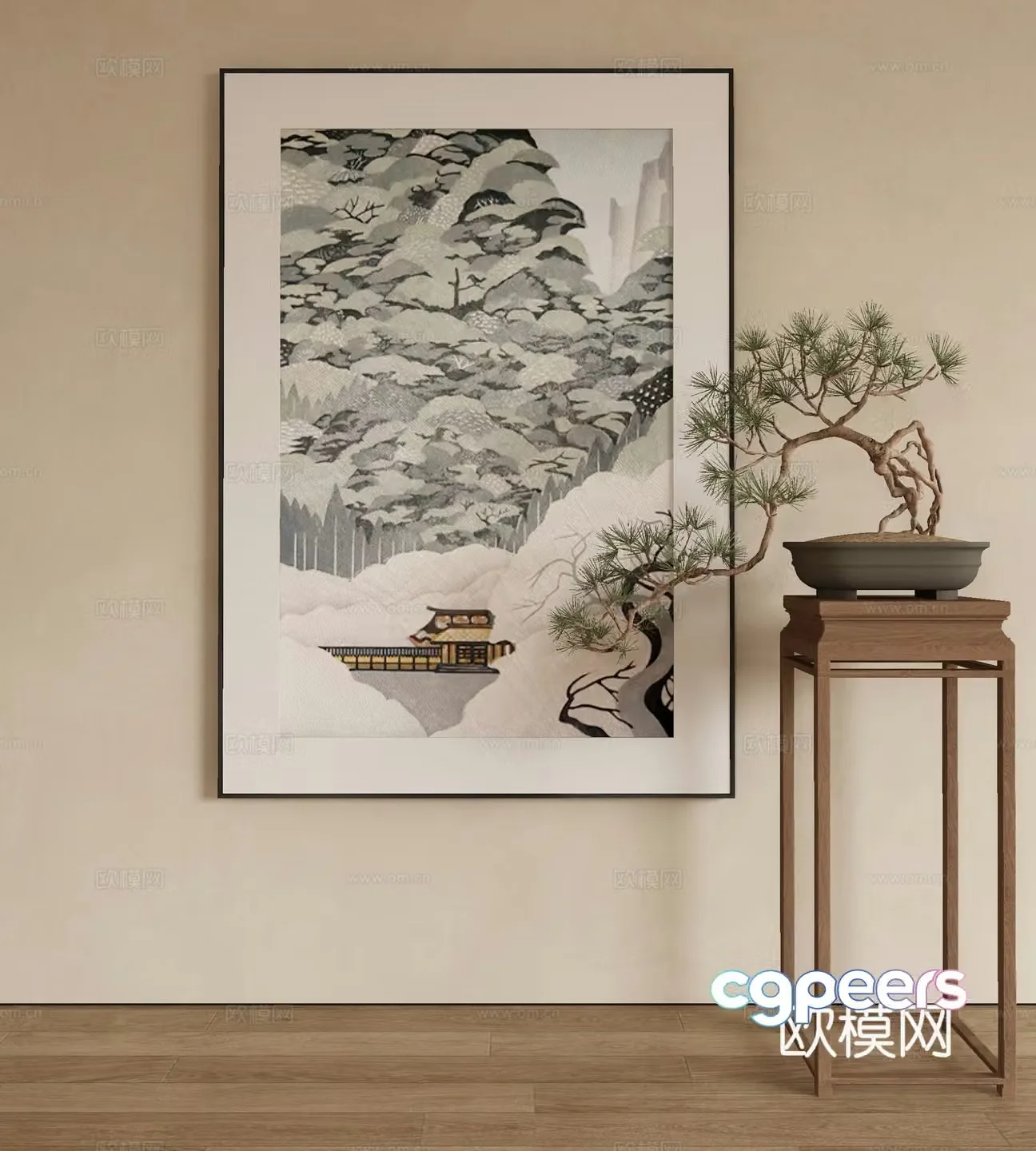 New Chinese landscape painting decorative painting 3D model