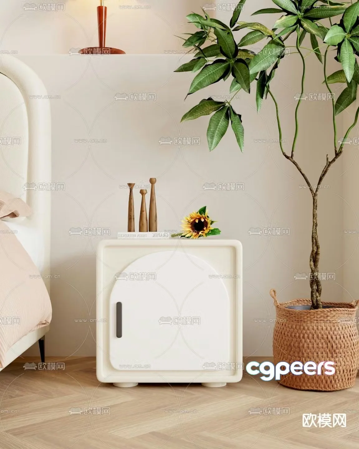 Cream style bedside table chest 3d model