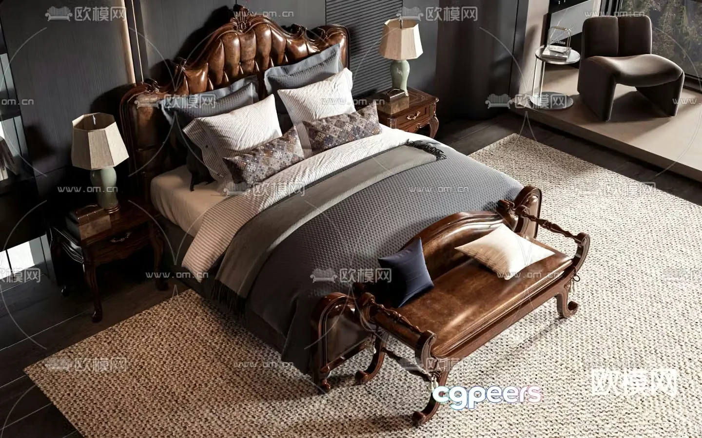 American double bed 3d model