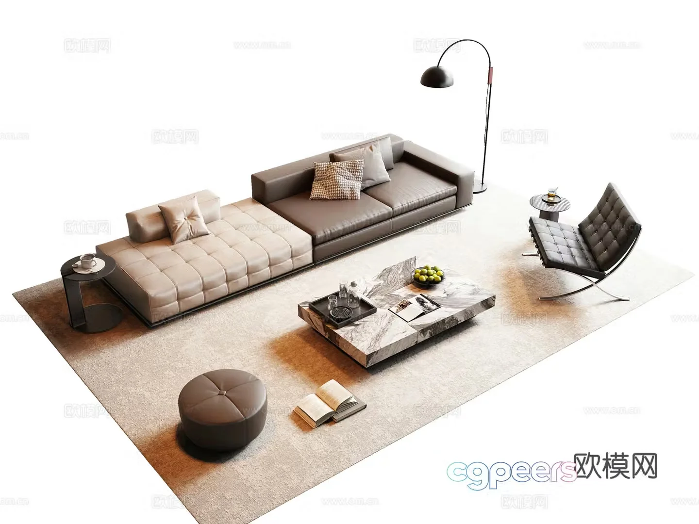 Modern Italian sofa coffee table combination 3D model