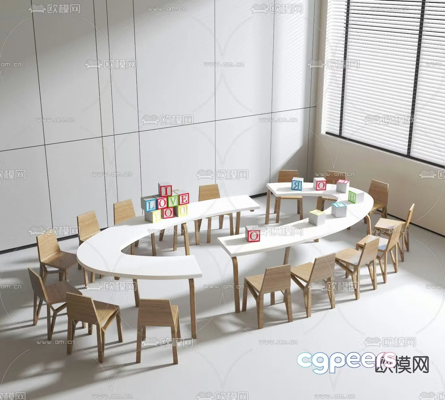 Modern curved children’s table and chair 3d model