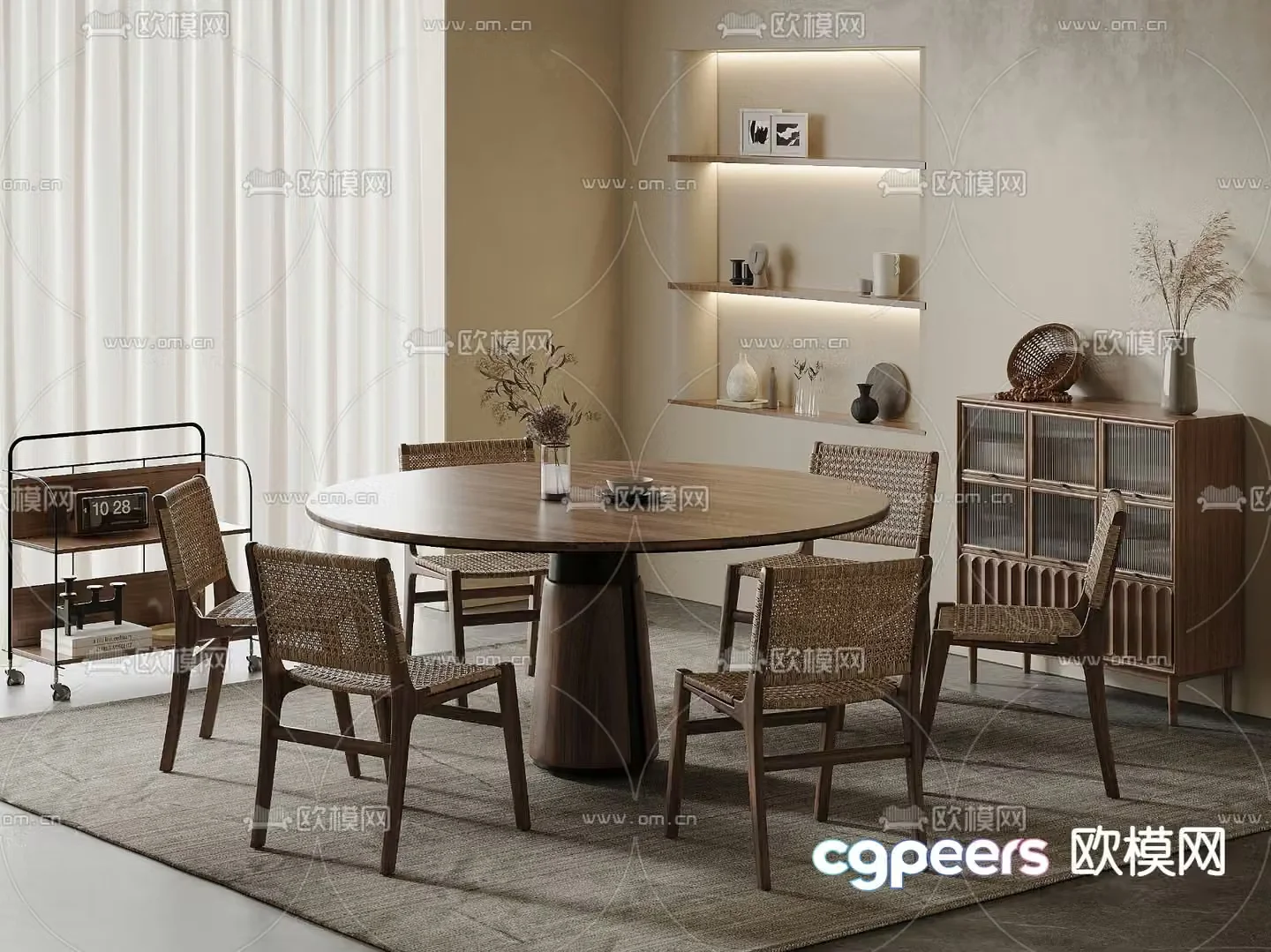 Wabi-sabi dining table and chairs round dining table 3d model