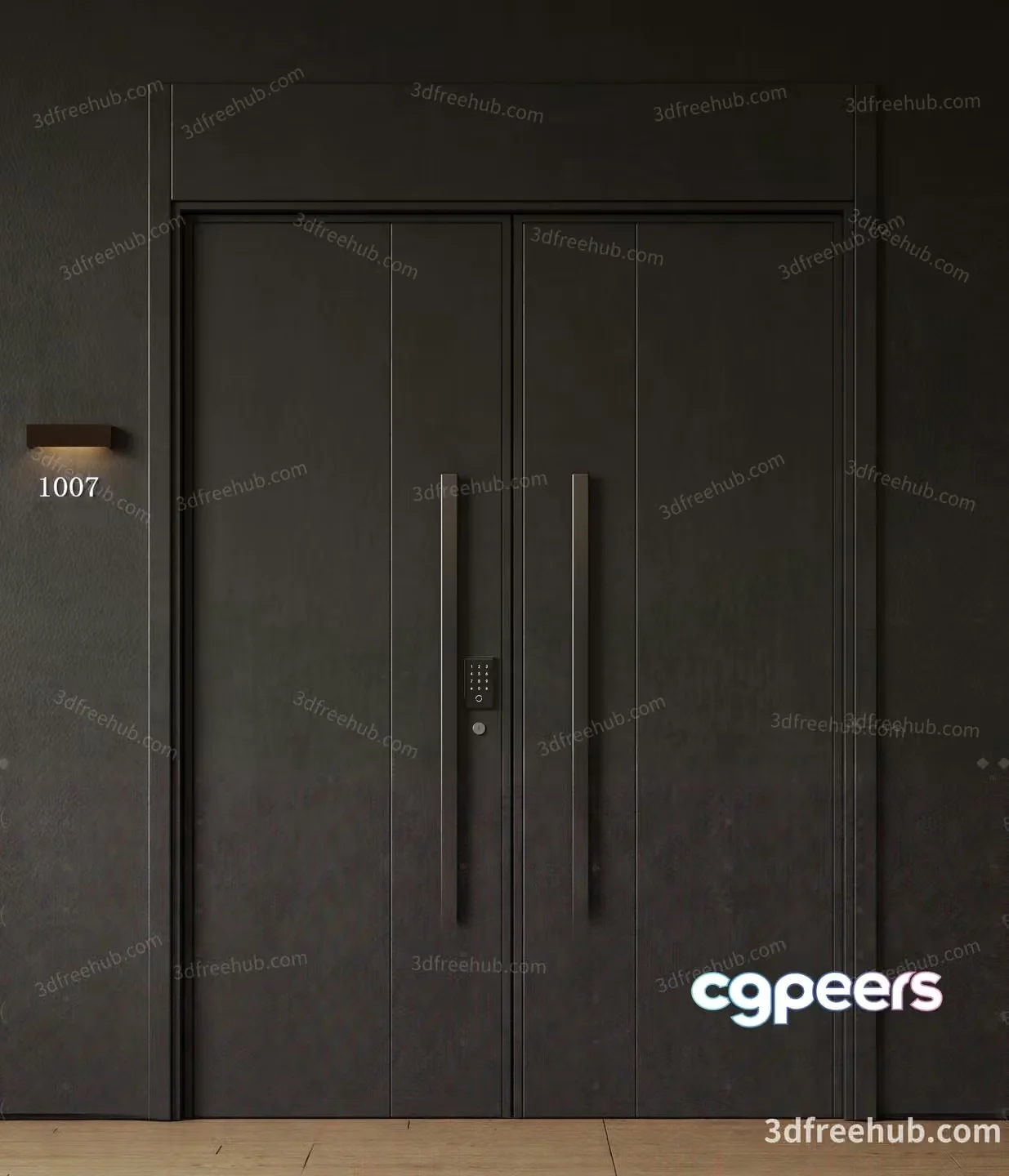 A Large Dark Grey Door With A Keypad Lock 3D Model – 18844 – VRAY Render