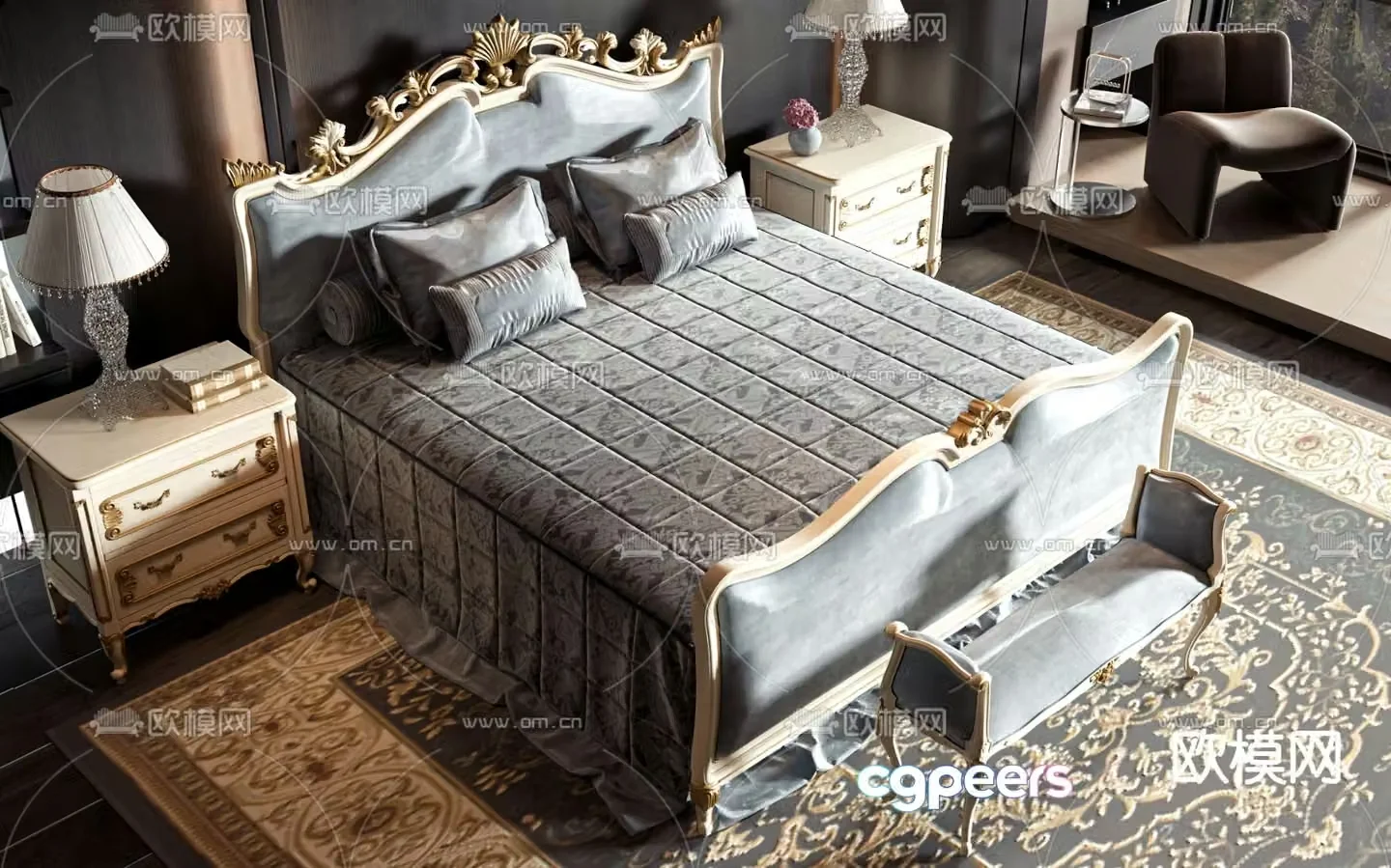 European double bed 3d model