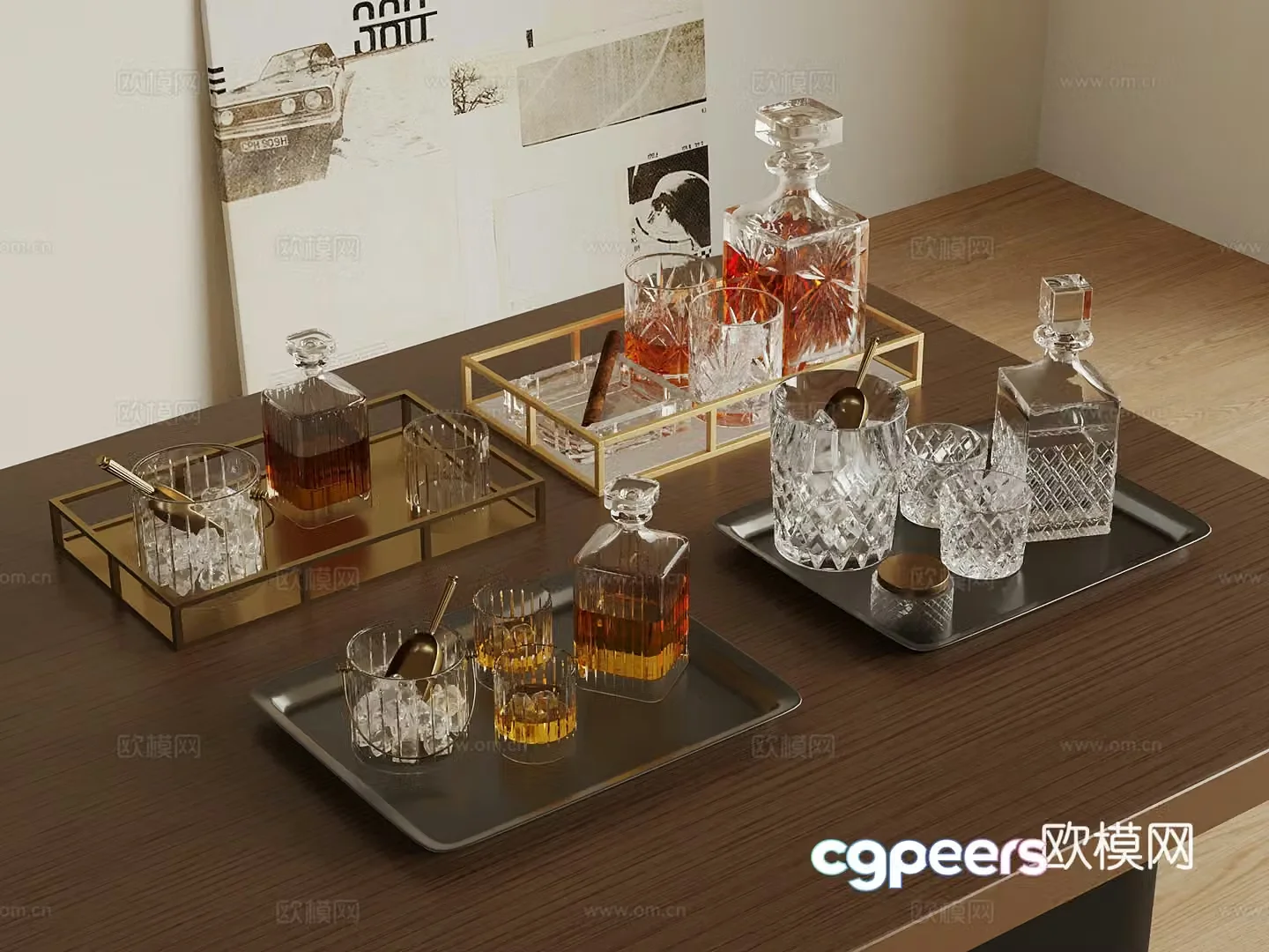 Wine and food Modern tray wine wine glass 3d model
