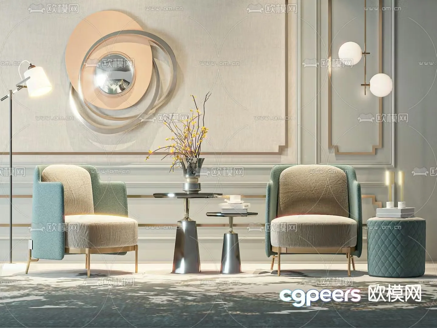 Light luxury sofa chair leisure chair table 3d model
