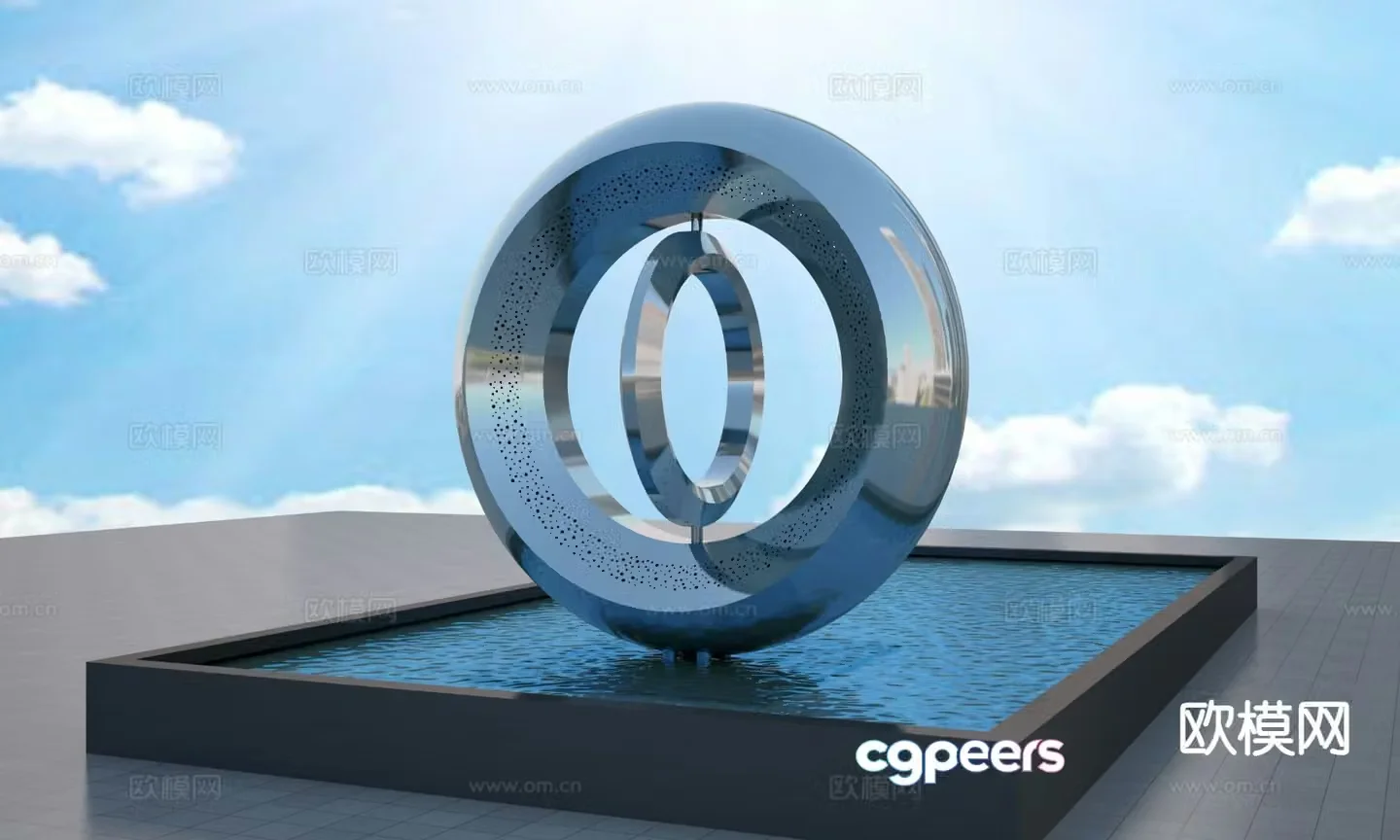 Rotating moon sculpture landscape sculpture 3d model