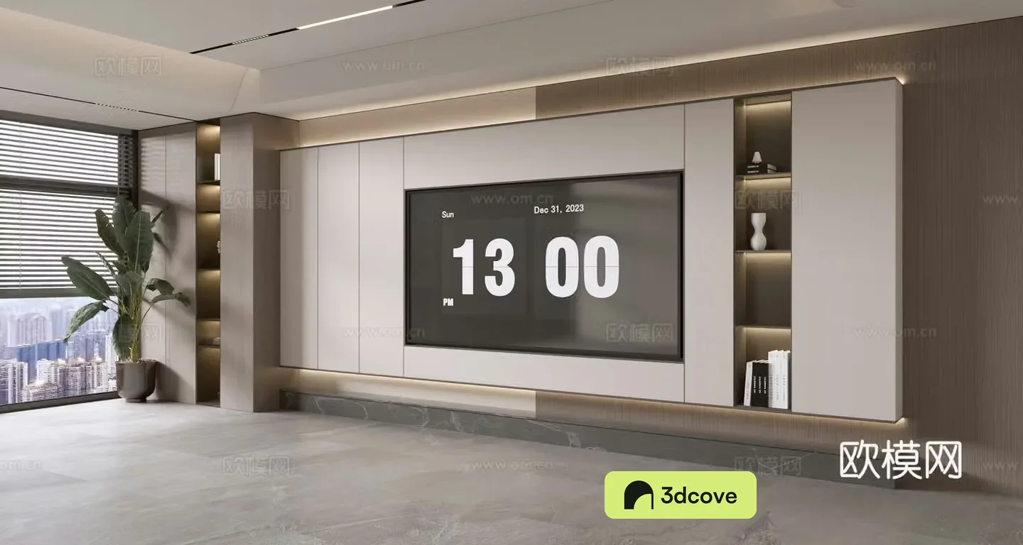 Modern simple living room light luxury TV background wall full wall TV cabinet