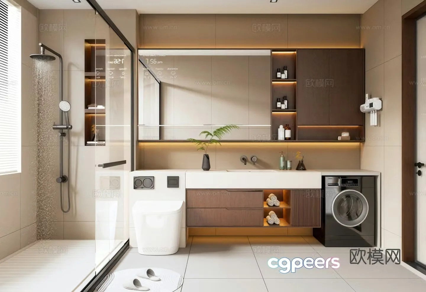 Modern medieval style bathroom smart toilet bathroom mirror washing machine bathroom cabinet shower bathroom 3d model
