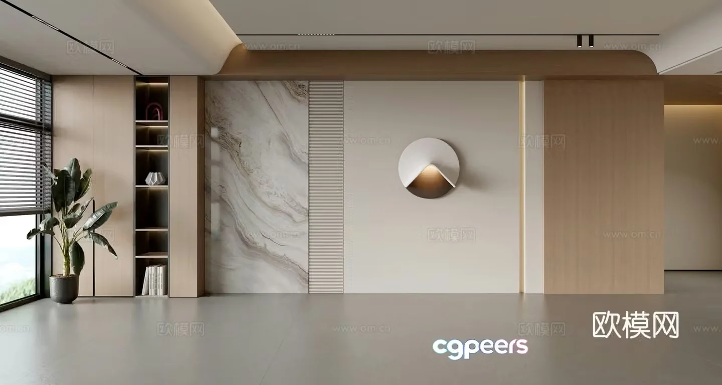 Modern simple sofa background wall modern ornament balcony cabinet living room cabinet wood veneer background wall 3d model