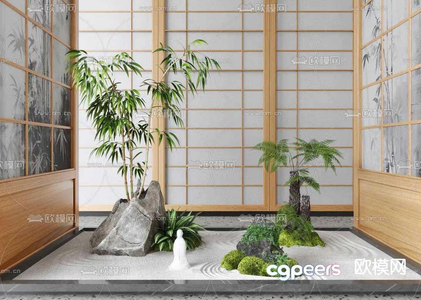 New Chinese style landscaping indoor landscape 3d model