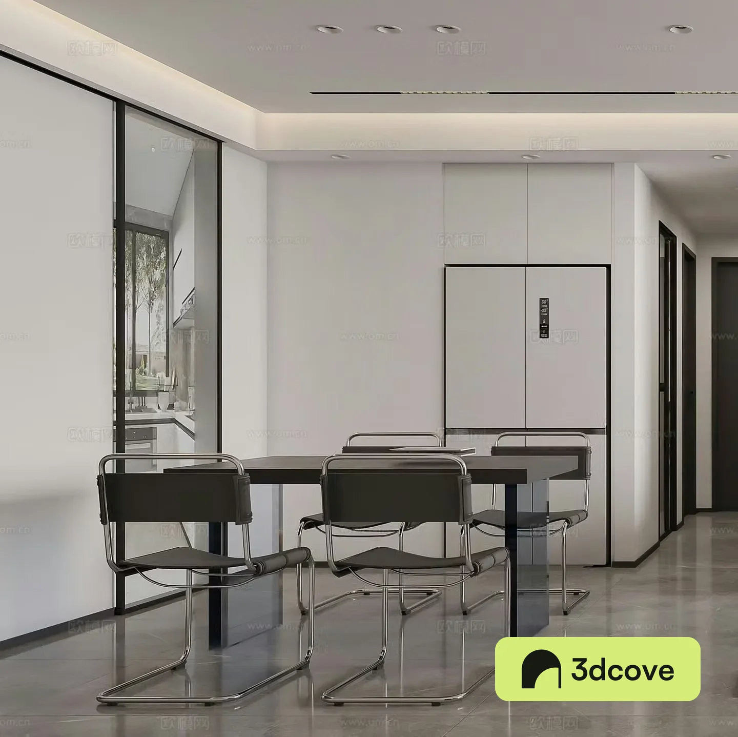 Modern restaurant Refrigerator Dining table Simple restaurant Modern living restaurant Minimalist G372