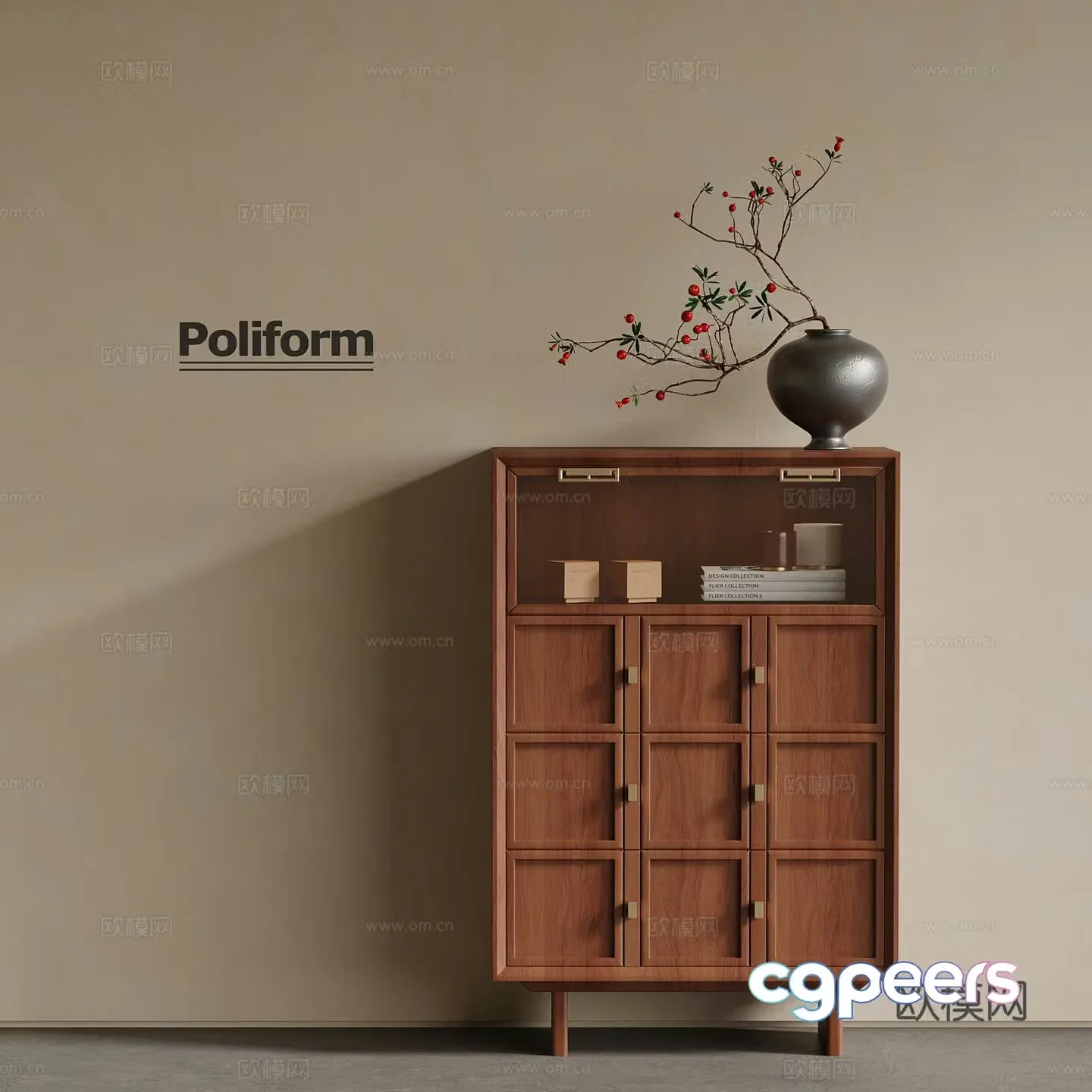Middle-aged style entrance cabinet side cabinet chest cabinet 3D model