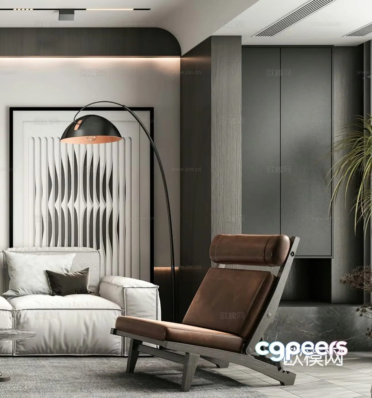 Modern casual chair bench floor lamp Italian black and white gray simple side table corner table single 3d model