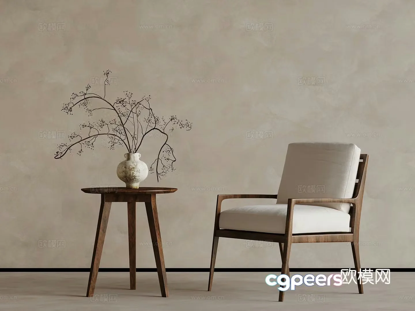 Medium style leisure chair coffee table 3D model