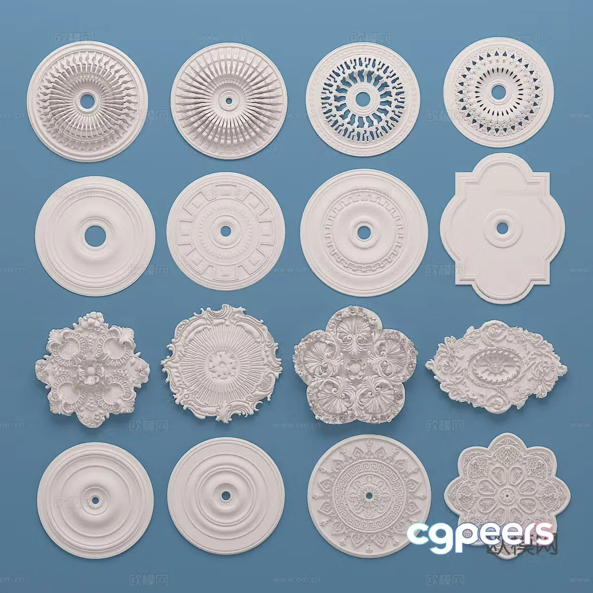 European simple plaster carving lamp plate engraving 3D model