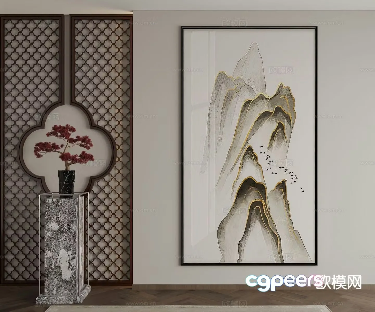 New Chinese style decorative painting landscape painting hanging painting 3D model