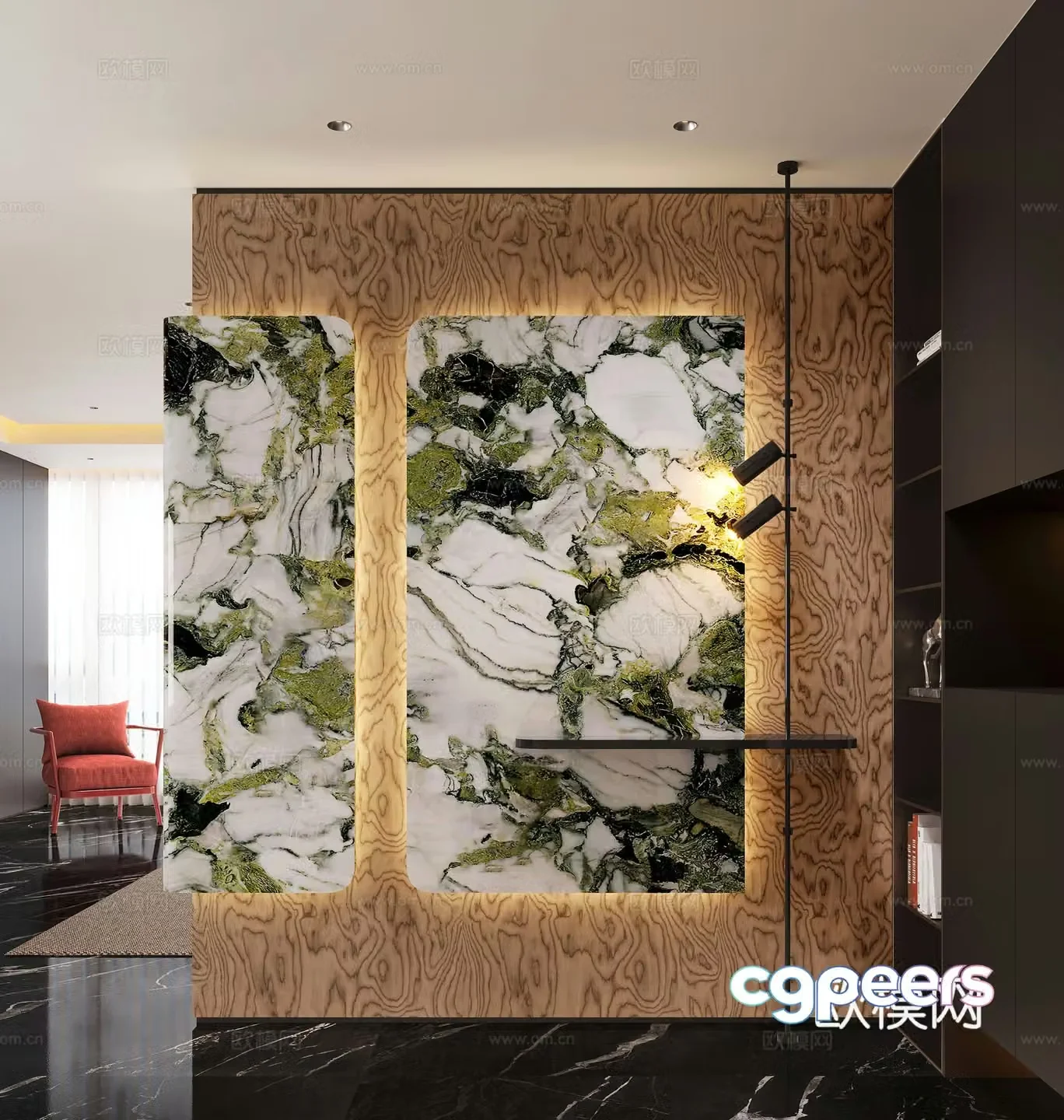 Modern entrance hallway Decorative entrance hall Porcelain partition Entrance entrance hall Translucent stone background 3D model