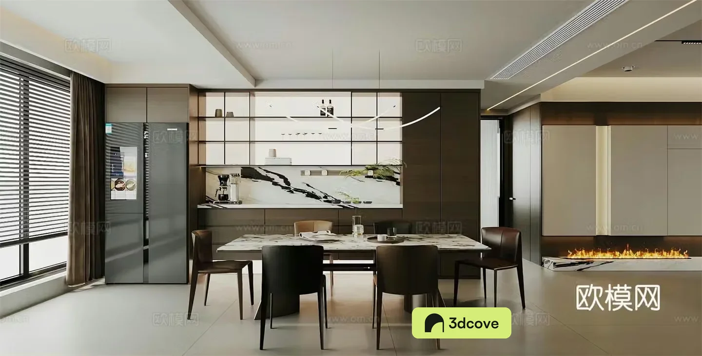 Modern light luxury home restaurant Open restaurant Long table restaurant Light luxury sideboard