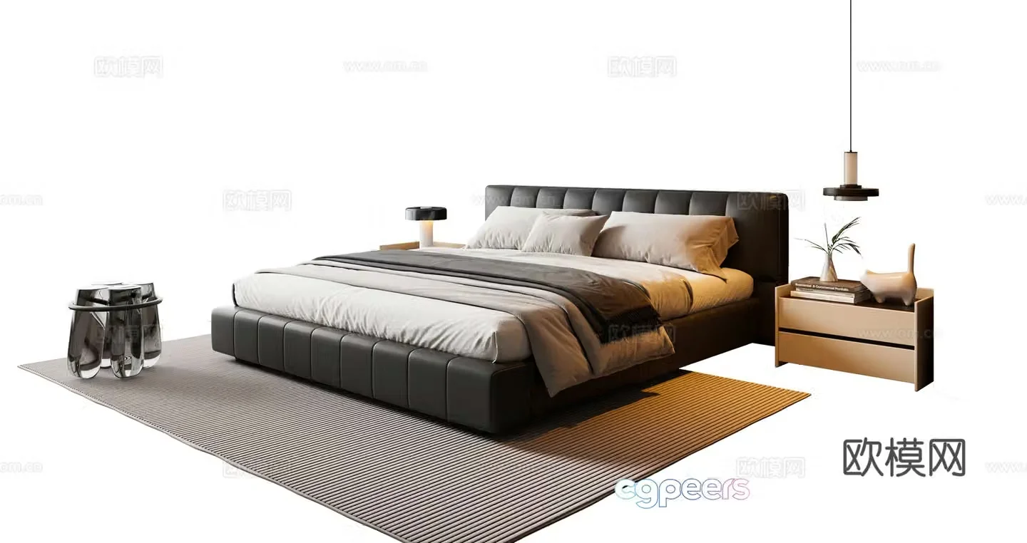 Modern Italian double bed leather double bed nightstand chandeliers carpet 3d model