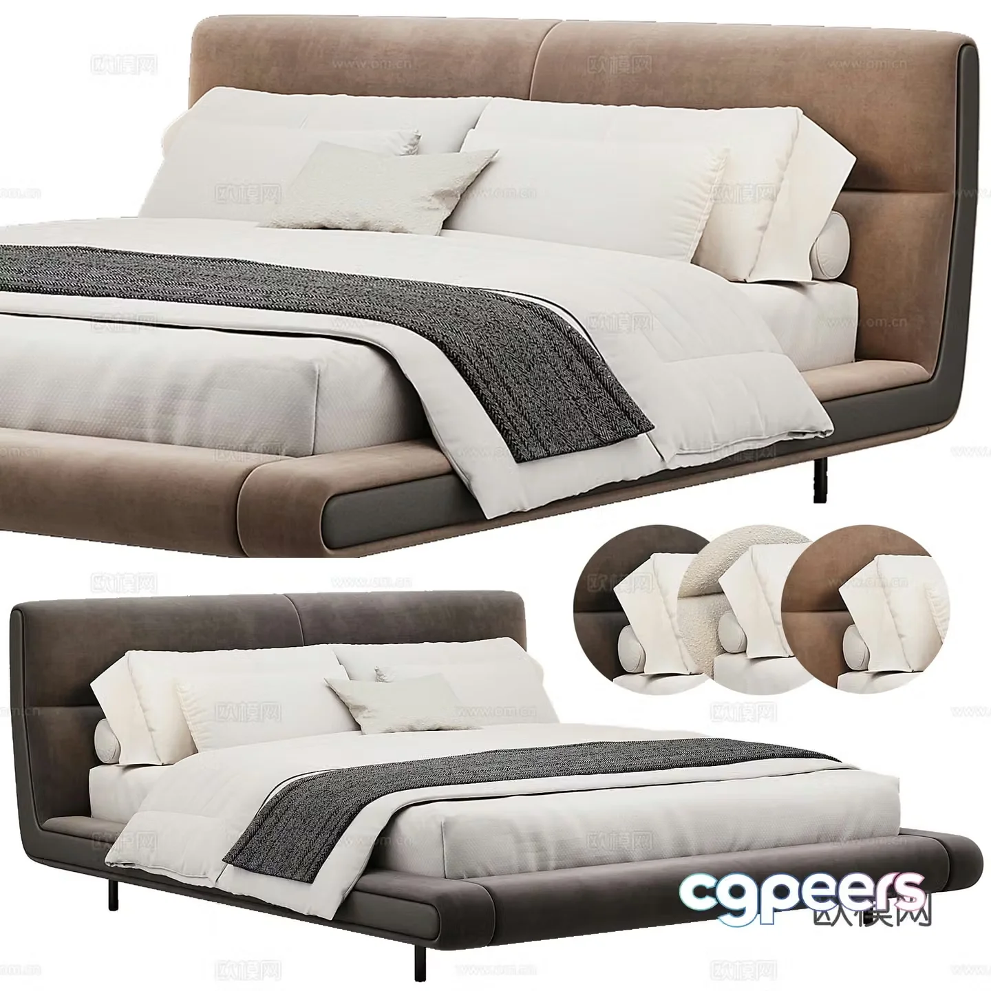 Soft bed fabric double bed bedding pillow 3d model