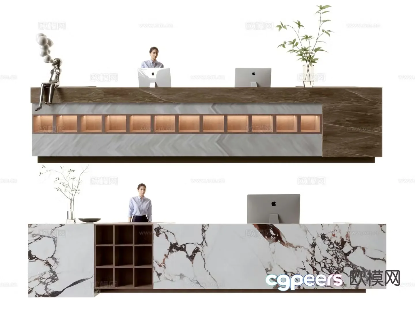 Modern company front desk reception area reception desk service desk 3d model