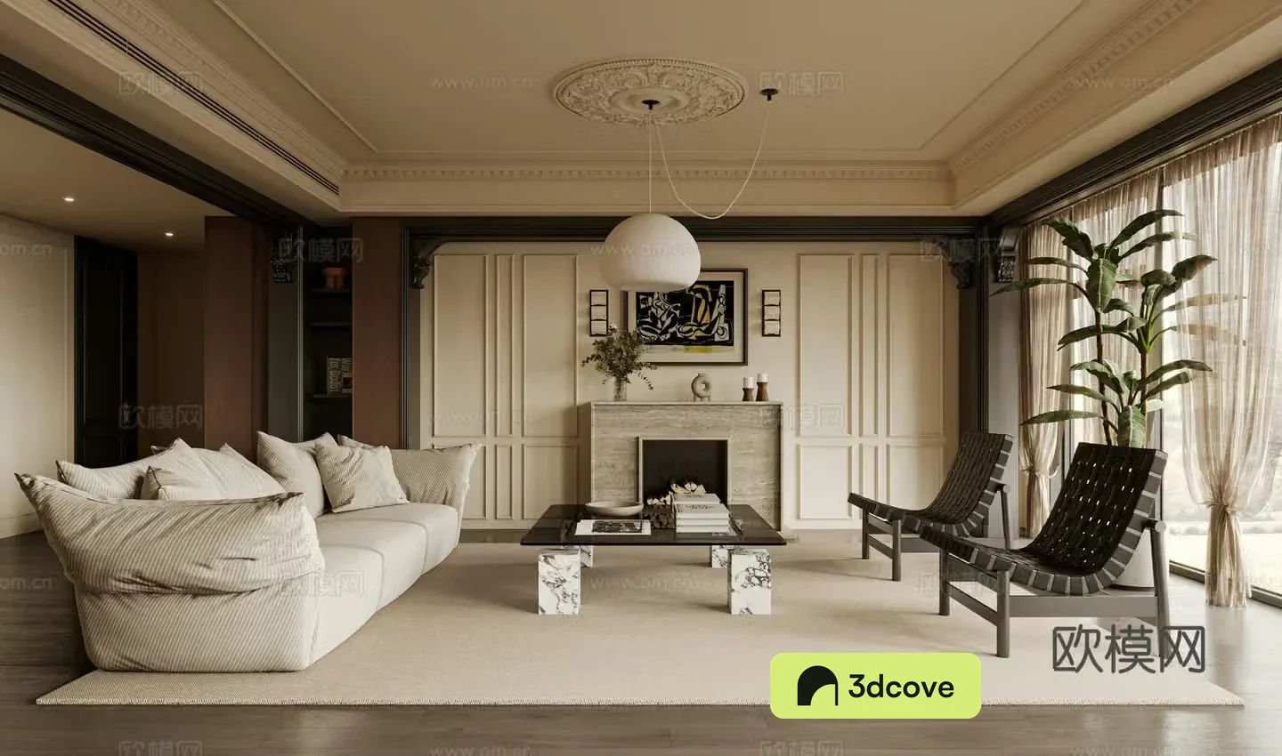 French medieval style living room sofa single chair coffee table curtain carpet bookshelves decoration