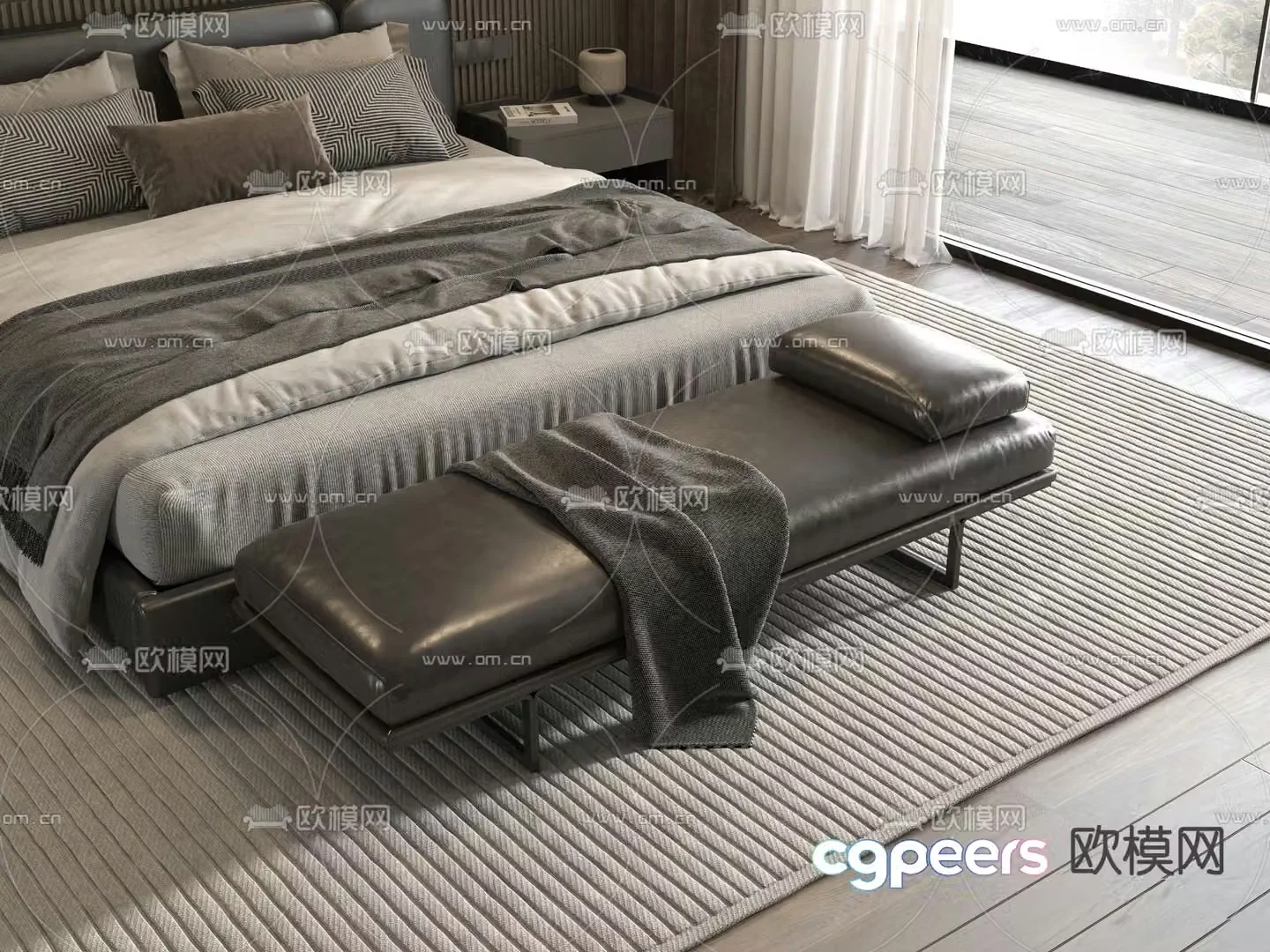 Leather footrest bed end stool 3d model