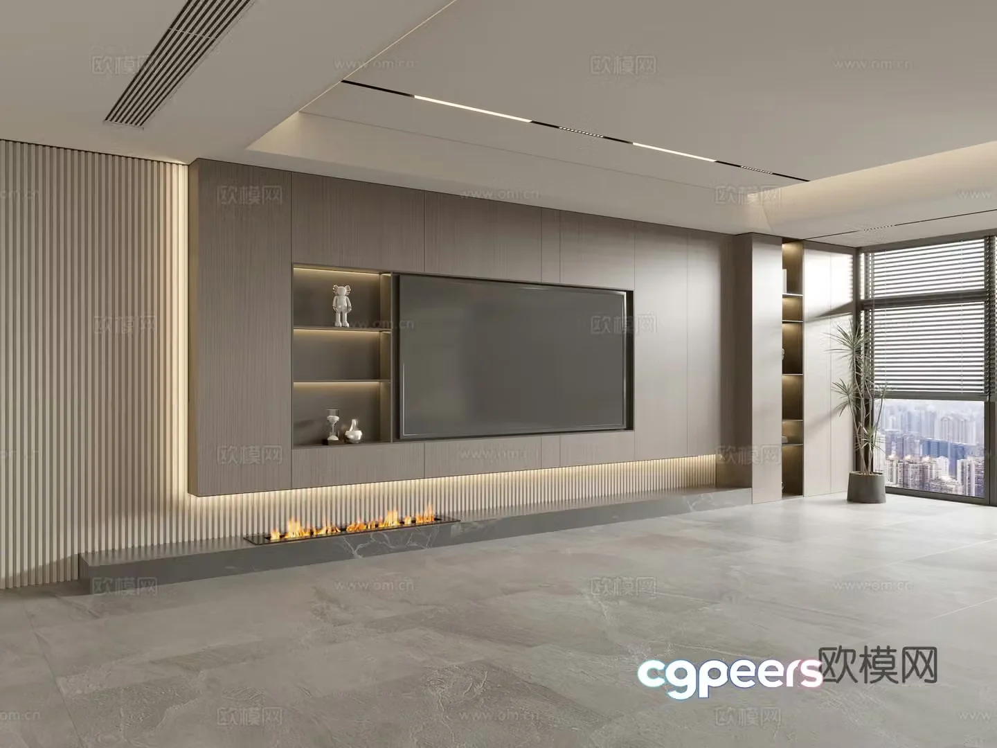 Modern Italian living room light luxury TV background wall full wall TV cabinet 3D model