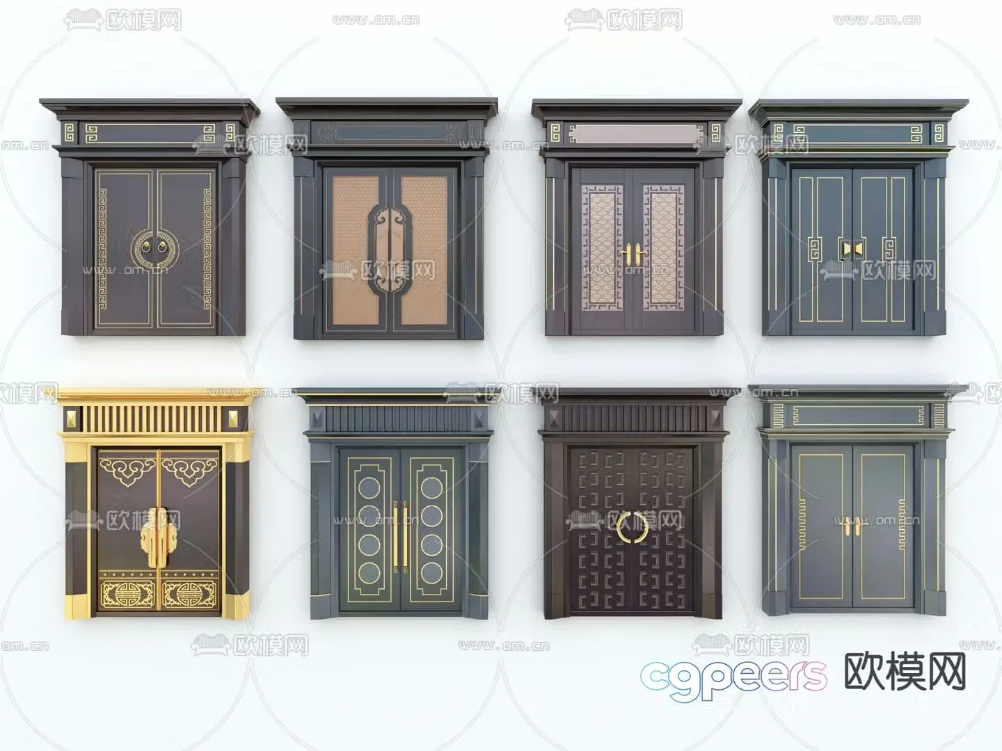 Chinese style gate courtyard door double open door 3D model