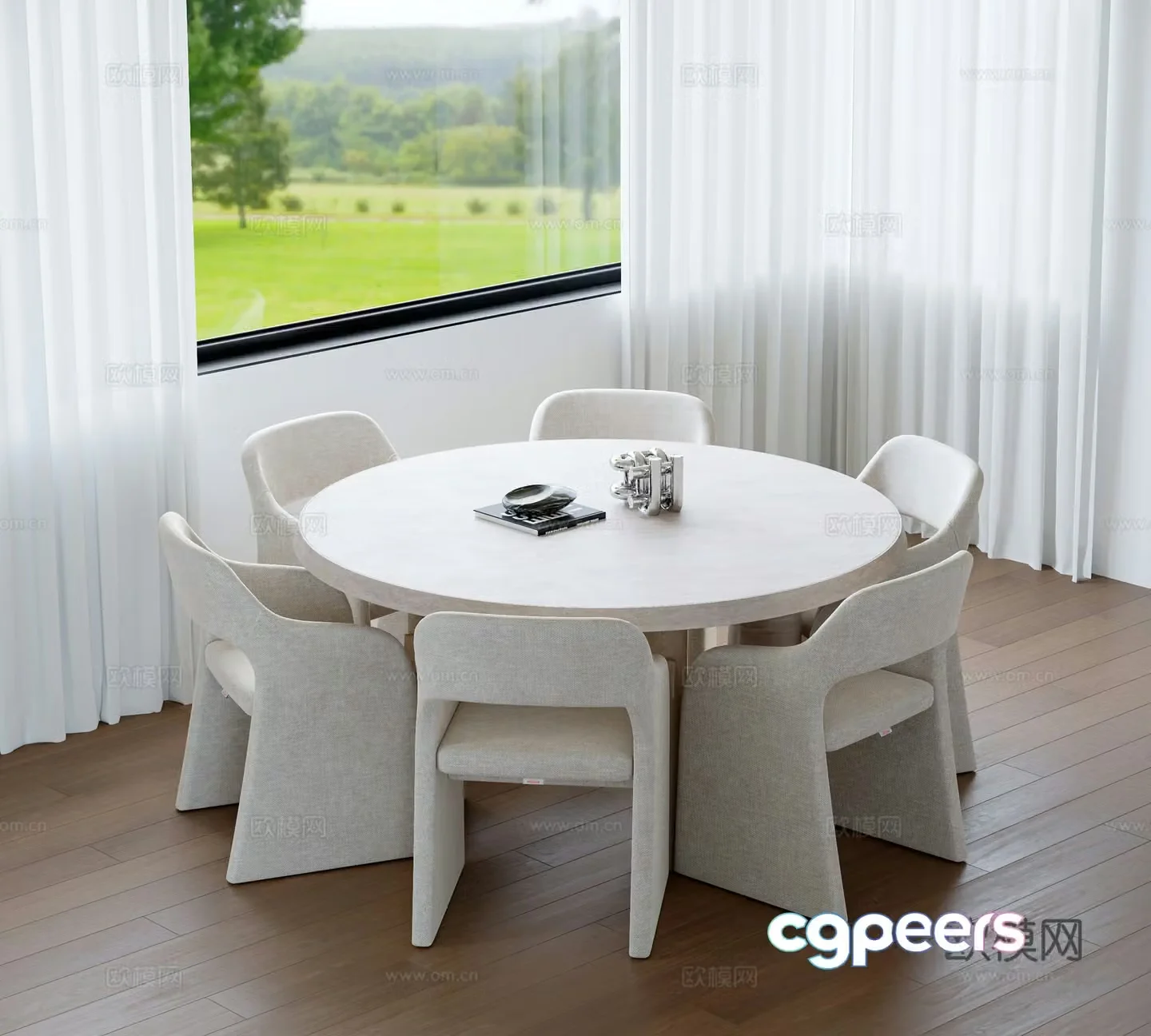 Modern round dining table and chair 3d model