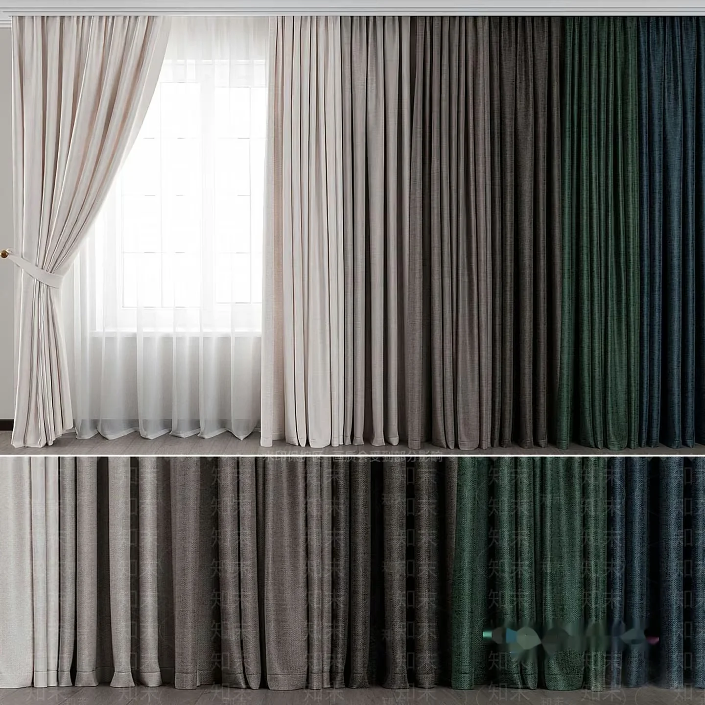 Gray Curtains 3D Model – 6525 – VRAY Render