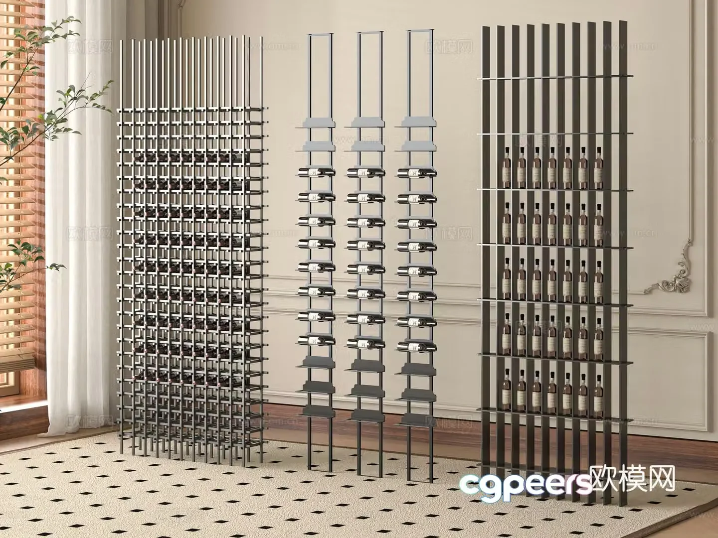 Modern partition wine rack combination 3D model