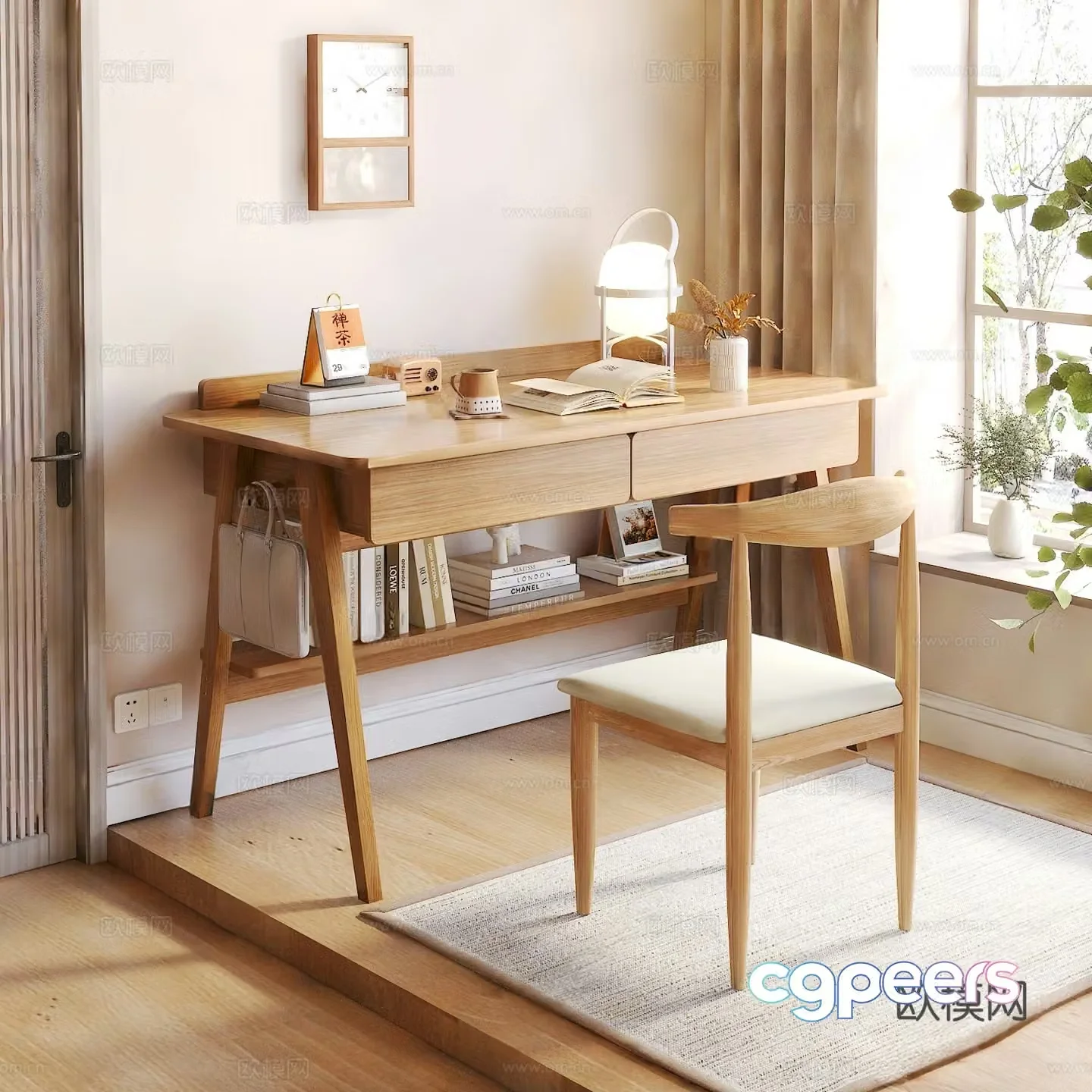 Japanese style desk writing desk 3d model