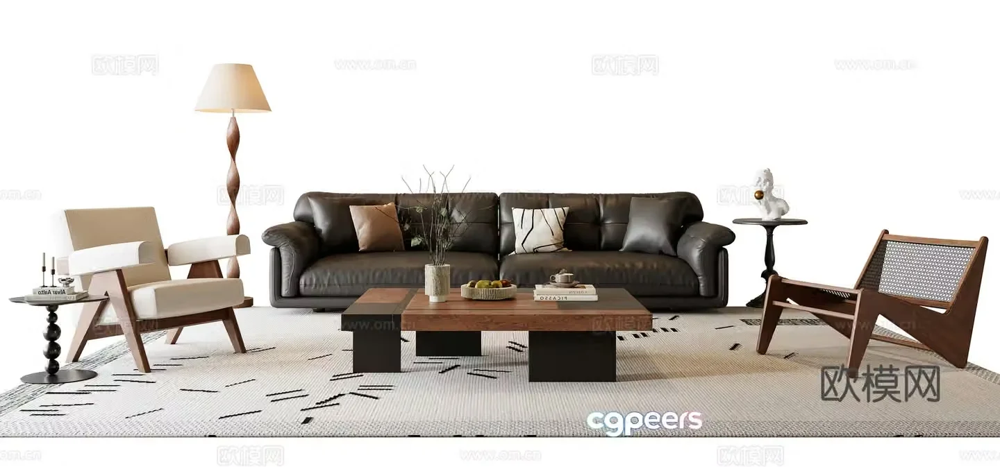 Middle-aged sofa coffee table combination sofa 3D model