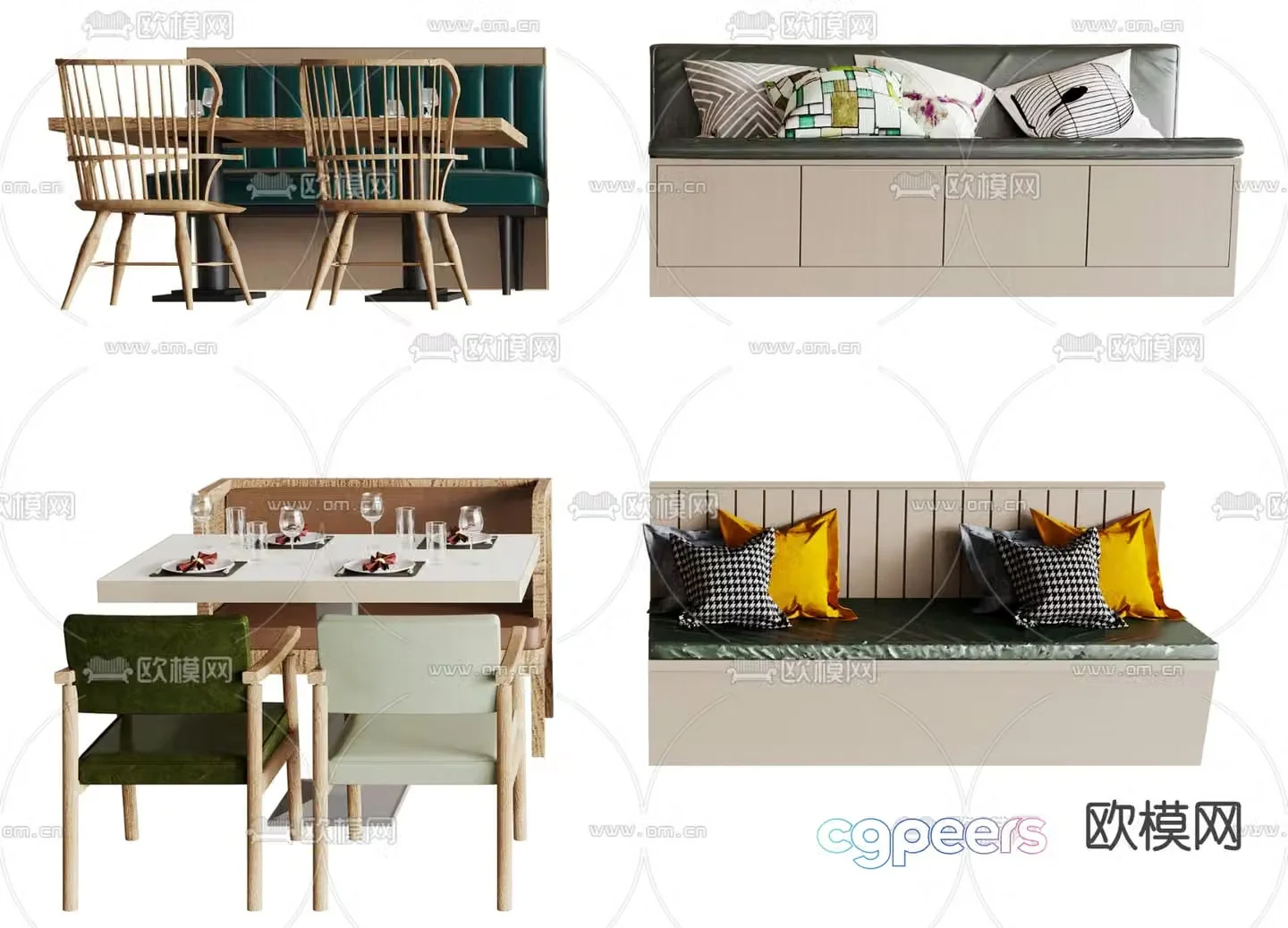 Card seat dining table and chairs card seat sofa restaurant card seat 3d model