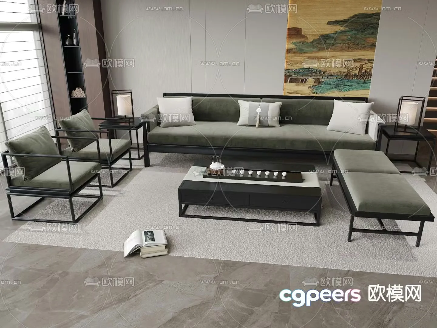New Chinese style sofa modular sofa 3d model