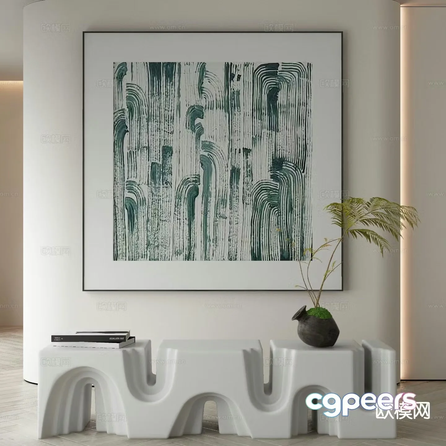 Modern decorative painting green abstract painting 3d model