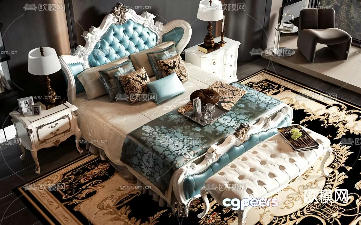 European double bed 3d model
