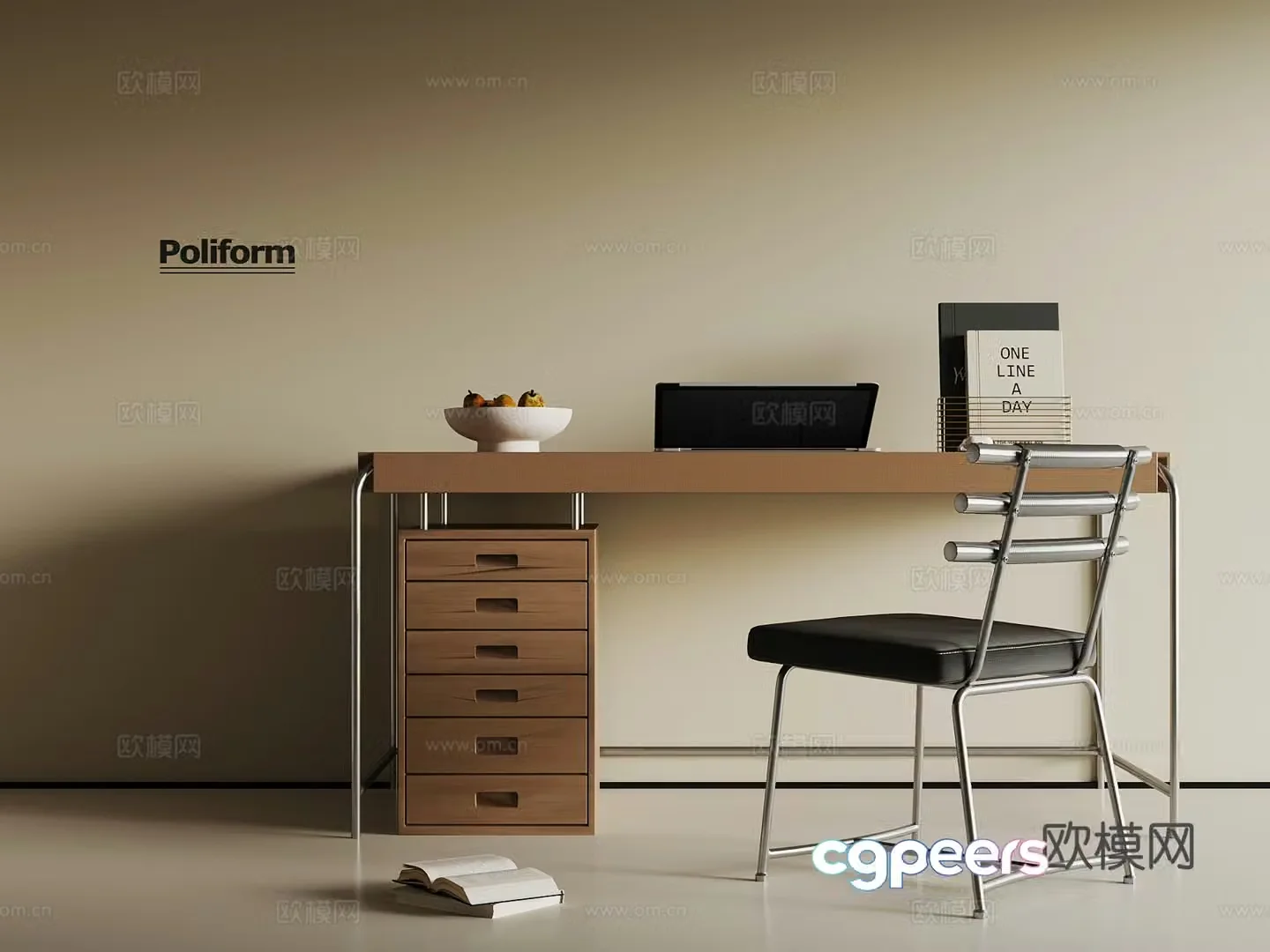 Modern desk and chair leisure chair book ornament 3d model