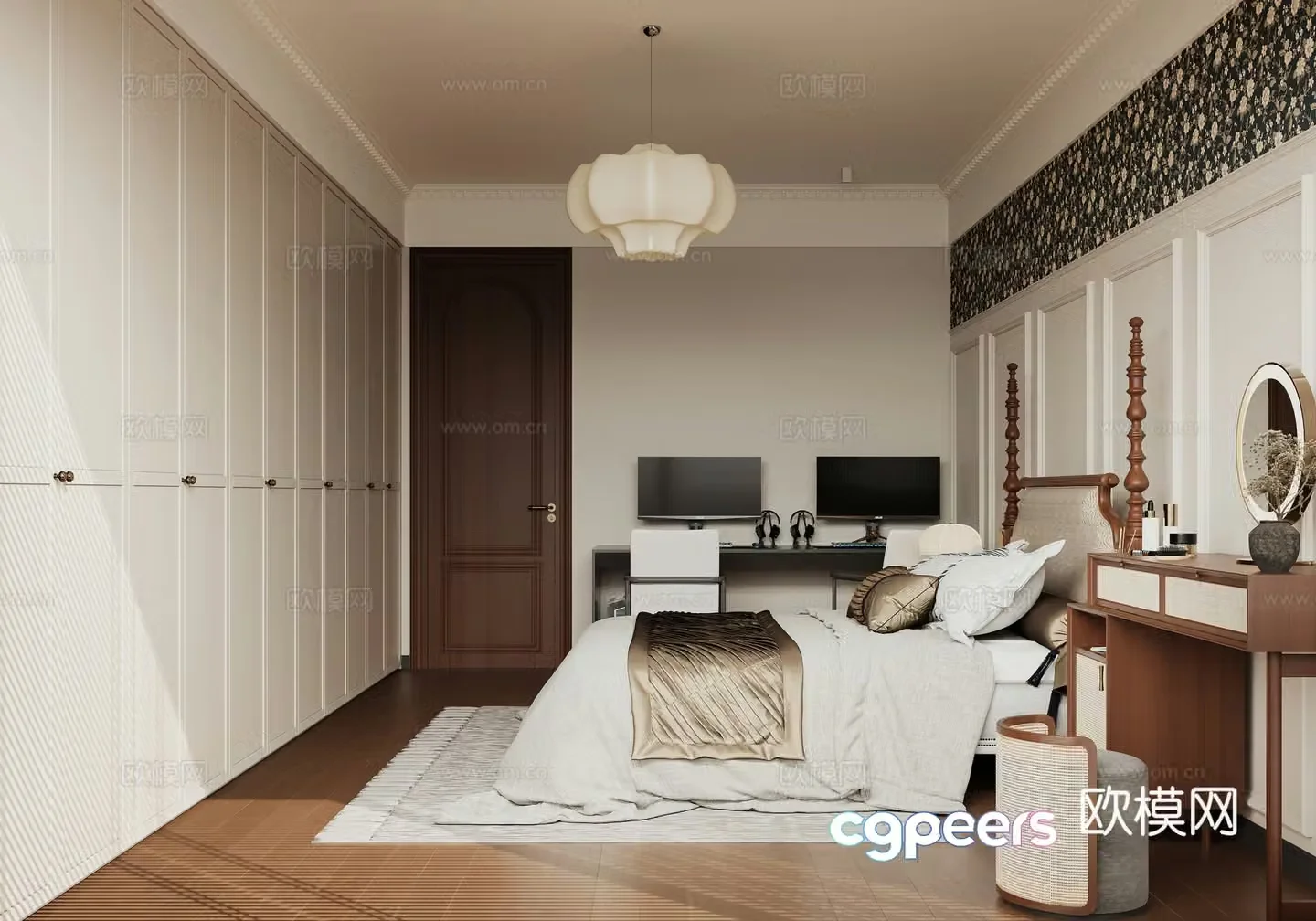 Retro French bedroom master bedroom double bed 3d model