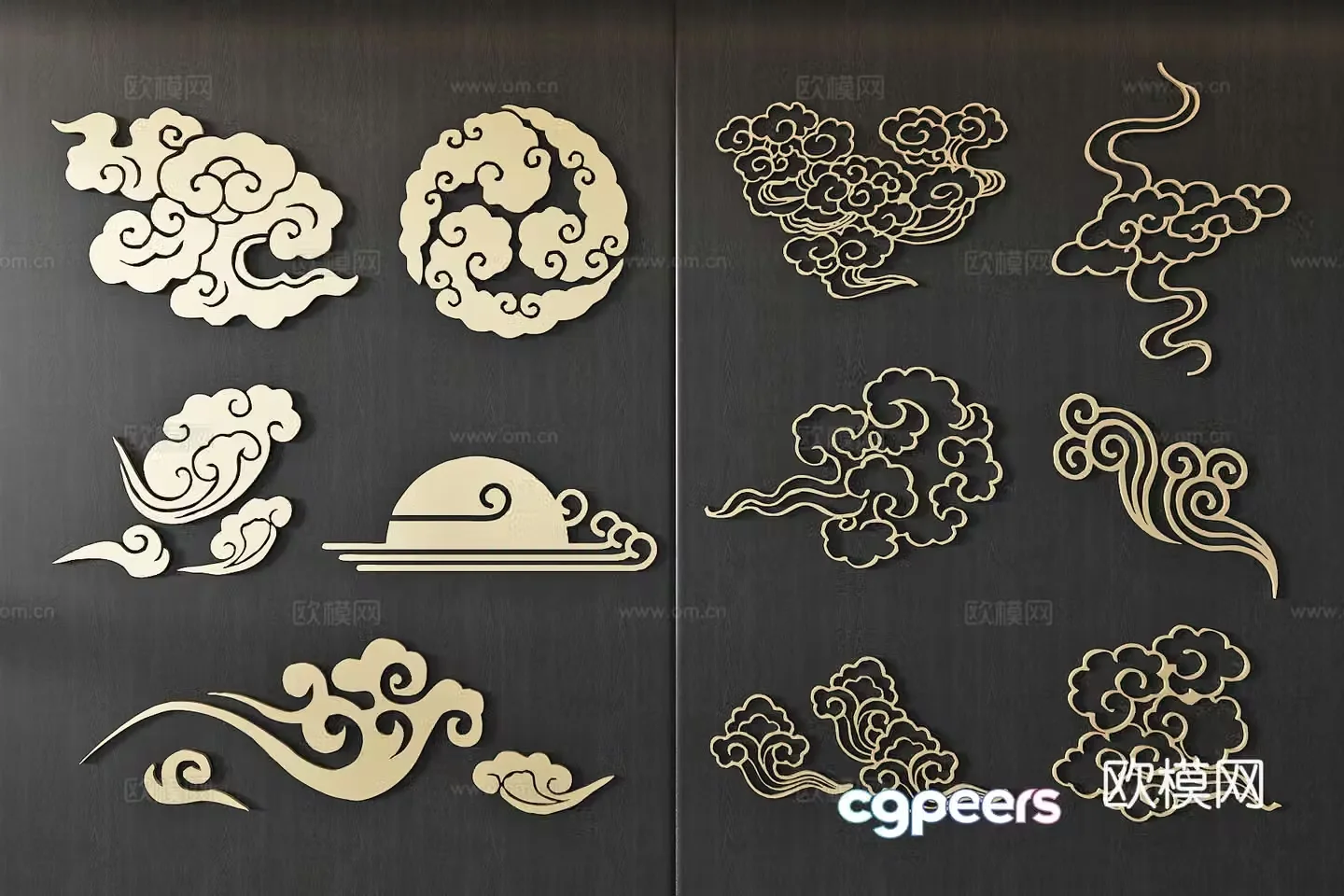 New Chinese style light luxury cloud pattern wall decoration three-dimensional painting pendant art installation 3D model
