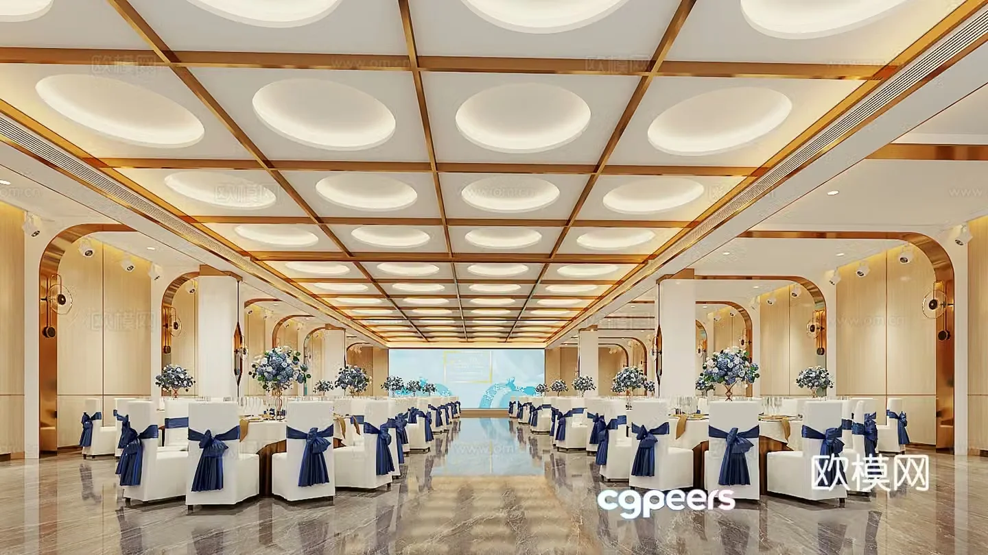 Hotel Banquet Hall 3D Model